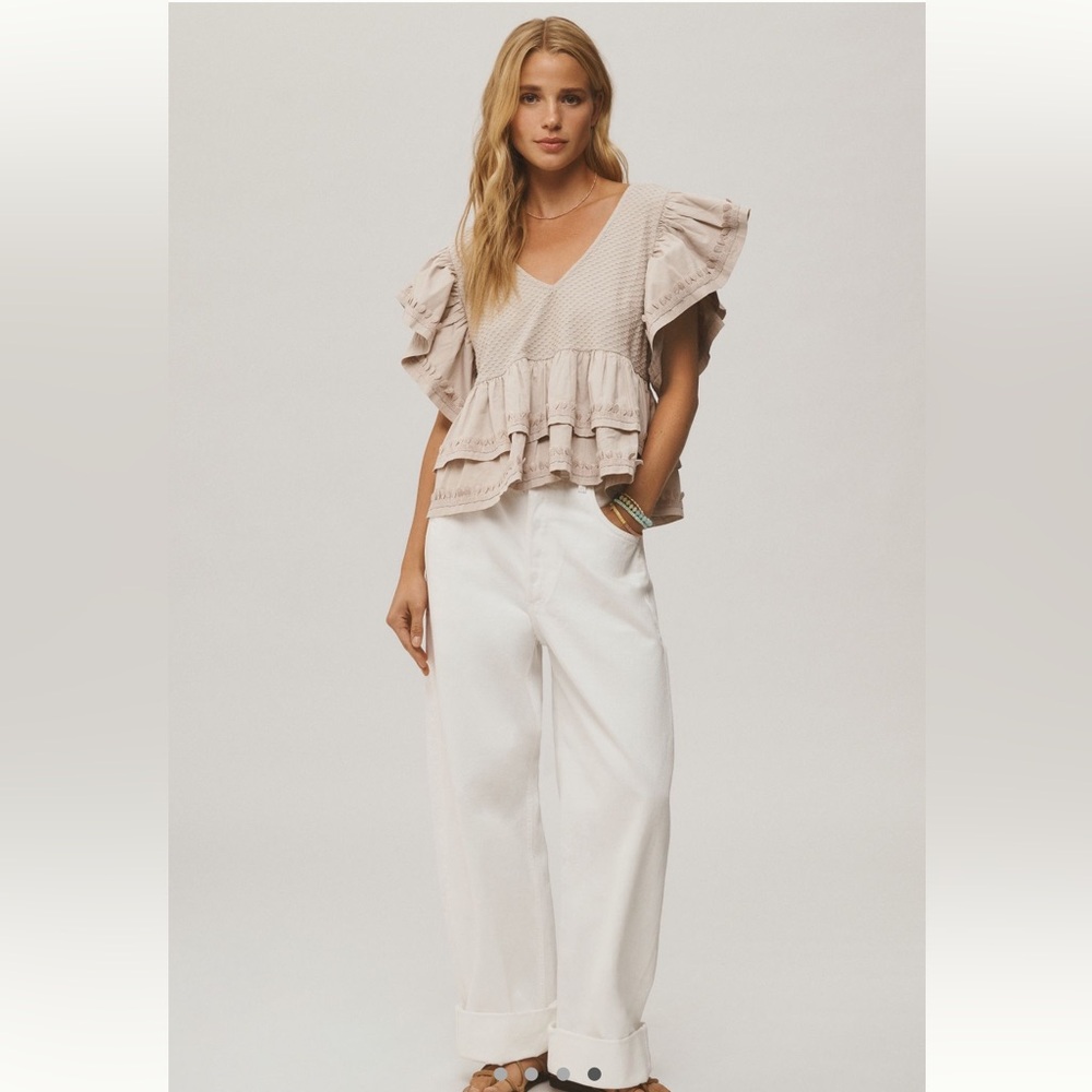 Anthropologie ruffle sleeved tiered v neck blouse - Picture 2 of 10